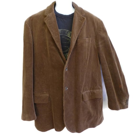 Vintage Ralph Lauren Polo Cotton Corduroy Sport Coat Brown Lined 3 Button XL